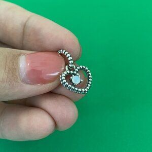 Pandora April Milky White Beaded Heart Dangle Charm